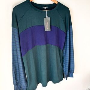 Ofeefan Colorblock Striped Blue and Green Long Sleeve Top